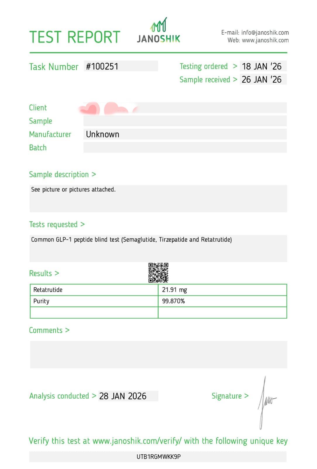 Retatrutide 20mg Certificate of Analysis